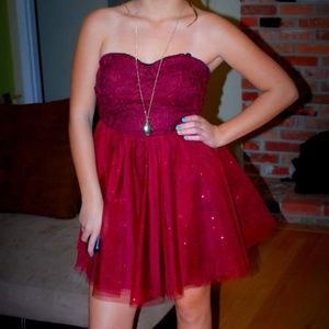 Cute Burgundy Corset Back Dress